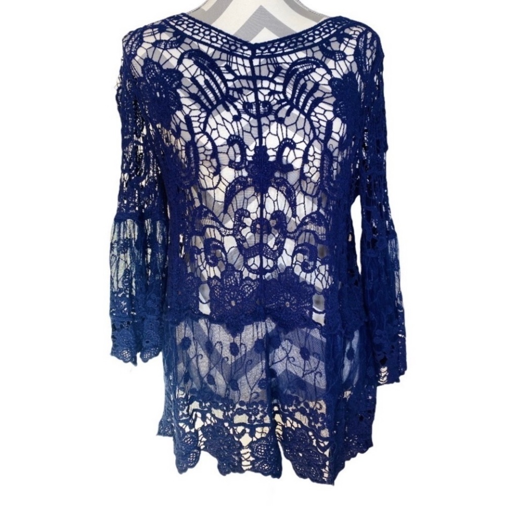 Free People Lace Tunic Blue Size Small